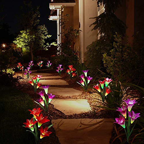 Liuqingwind 7O52WMG5UXRIWL4WMOWXJH8 Outdoor Solar Garden Stake Lights White/Multi-Color Changing Artificial Lily Solar Power Led Lamp Landscape Light thumb #4