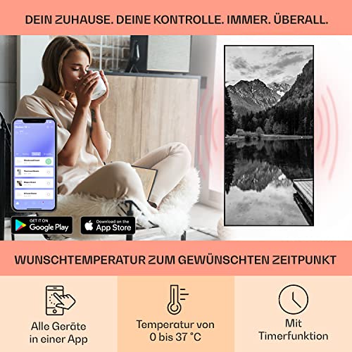 Klarstein Infrarotheizung mit Thermostat, 700W Elektroheizung, Smart Home Bild- Infrarotheizung zur Wandmontage, IR mit IoT/ WiFi App- Control, Feuchtraum Flach- Heizkörper, CO2- Freie Wand Heizung-3
