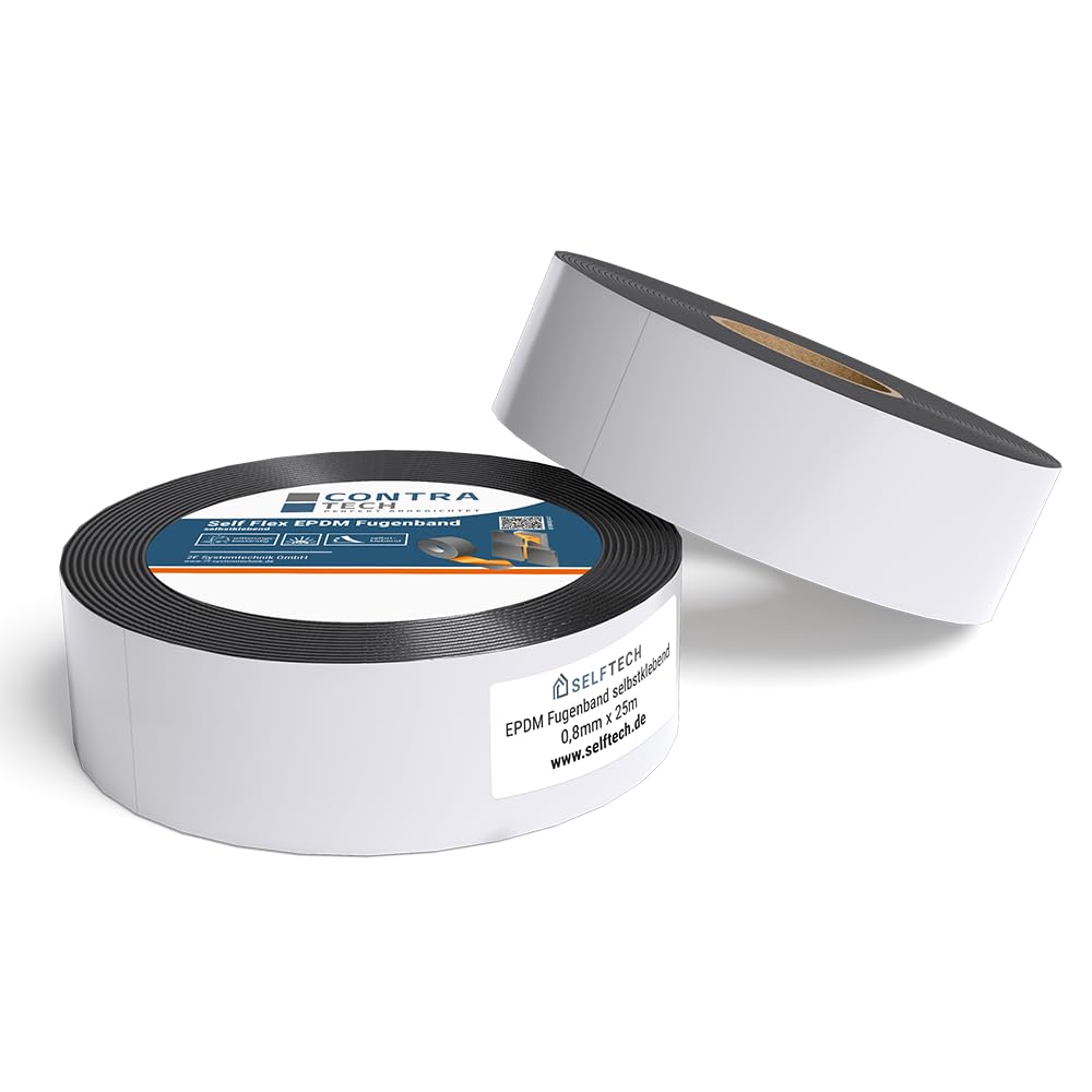 Selbstklebendes EPDM Fugenband als Montagehilfe - schwarzes Dichtungsband für Fassadenprofile | Stärke 0,8mm / Länge 25m (60mm)