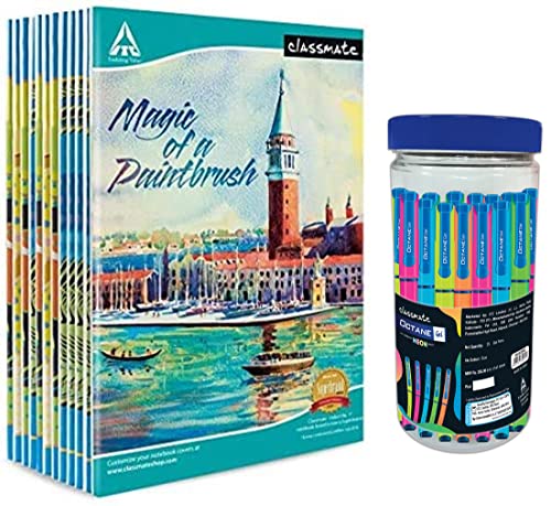 Image of Classmate Long Notebook - 140 Pages, Single Line, (Pack of 12) Octane Neon- 25 Blue Gel Pens