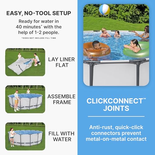 Bestway Steel Pro MAX 15 Foot by 48 Inches Round Above Ground Family Swimming Pool Set Outdoor Steel Frame with Filter, Pump, Ladder, and Cover, Gray