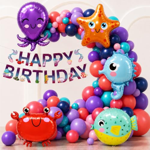 Image of Rozi Decoration Mermaid Theme Under the Sea Birthday Balloon Decoration Kit (Pack of 68)