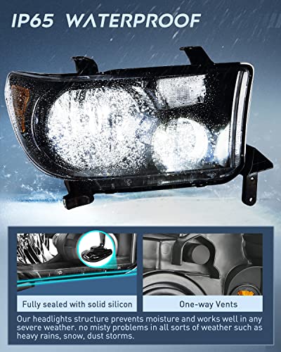 Image of Nilight Headlight Assembly for 2007 2008 2009 2010 2011 2012 2013 Toyota Tundra 2008-2017 Sequoia Headlamps Replacement Black Housing Amber Reflector Driver and Passenger Side