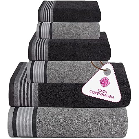 Casa Copenhagen Designed in Denmark 550 GSM 2 Large Bath Towels 2 Large Hand Towels 2 Washcloths, Super Soft Egyptian Cotton 6 Towels Set for Bathroom, Kitchen & Shower - Silver Grey and Dark Grey Cover