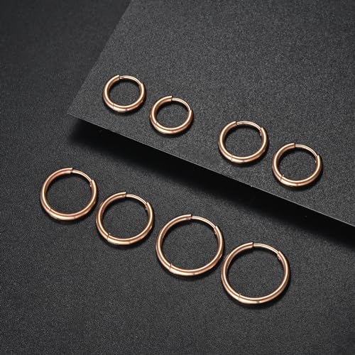 Image of 316L Surgical Stainless Steel Huggie Hoop Earrings 6mm 8mm 10mm 11mm 12mm 14mm Hypoallergenic Earrings Ring Cartilage Helix Lobes Hinge Sleep Earrings for Men Women