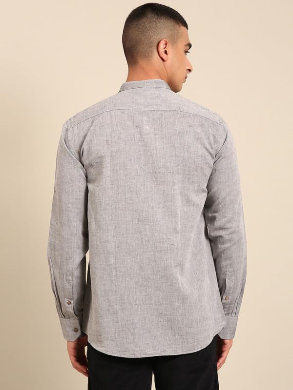 Image of Cavallo by Linen Club Men's Blended Linen Blue Solid Contemporary Fit Full Sleeve Casual Shirt