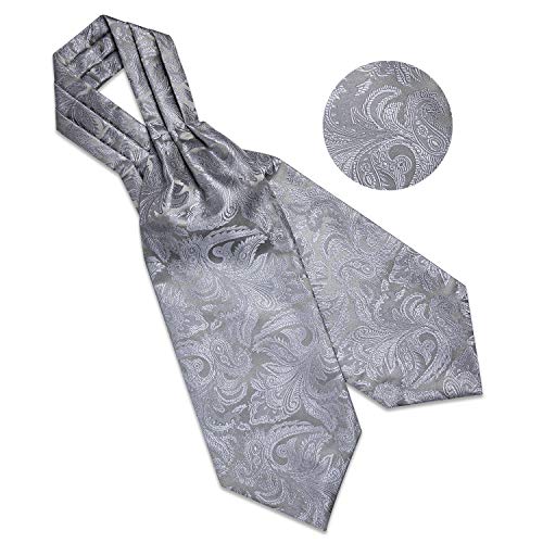 Image of DiBanGu 3PCS Ascot Ties for Men Wedding Jacquard Woven Silk Ascot Cravat for Men Cravat Tie and Pocket Square Set