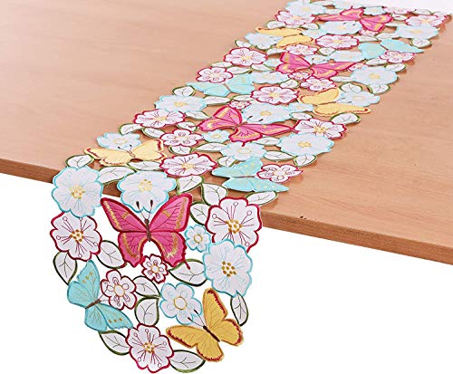Granddeco Easter Spring Table Runner Butterfly Floral Daisy Cutwork Embroidered Flowery Table Linen Home Kitchen Dining Tabletop Decoration (Table Runner 13"×54") #TOP6