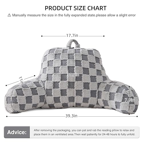 Image of Aimuan Reading Pillow Checkered Bed Rest Wedge Backrest Checkerboard Pillow with Arms Back Support for Sitting Up in Bed Cushion Incline Rest Sleeping Snoring Pillow (Grey,Large)