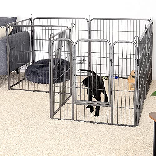 lionto Freigehege für Welpen & Kleintiere aus robustem Metall, 77x100 cm, erweiterbares Welpengitter für Wohnung, Hundezaun für den Garten inkl. Tür mit Verriegelung, witterungsbeständig, 8 Elemente