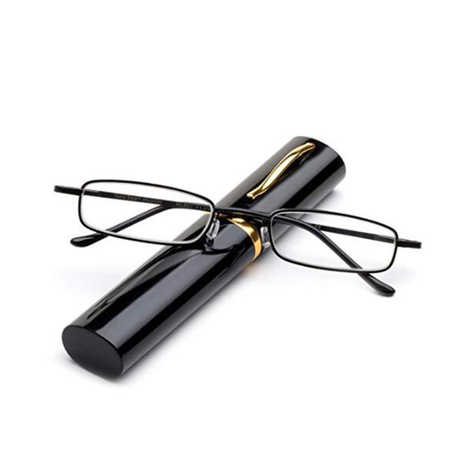 MMOWW Gafas de lectura Ultrafinas con Forma de Bolígrafo, con Bisagras de Resorte, lectores Pequeños para Hombres y Mujeres, Portalápices Portátil (Negro,+1.5)