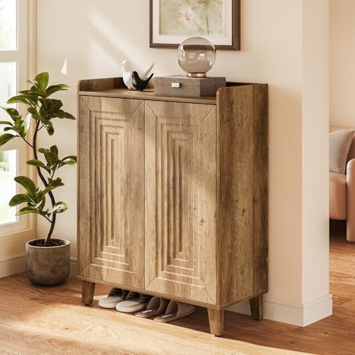 Tribesigns Meuble à chaussures à 5 étages avec portes et 4 étagères réglables - Peut contenir 20 paires de chaussures - Idéal pour l'entrée et le...