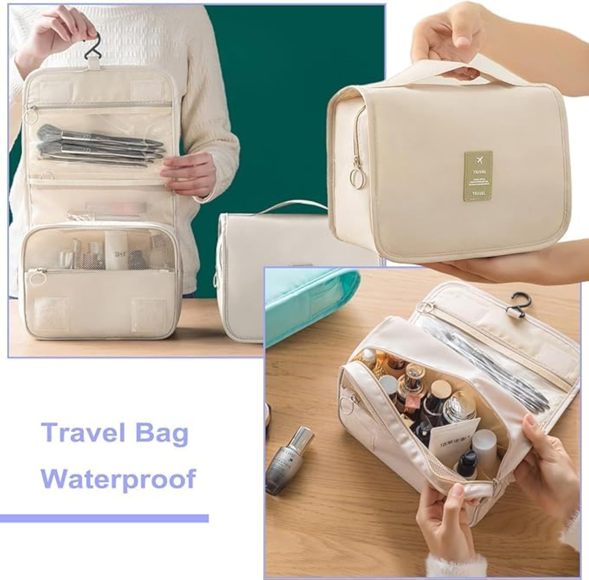 Cosmetic Bag with Hook and Carry Handle, Travel Carry Bag