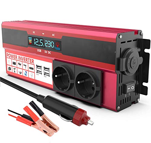 1500W Inversor de Corriente DC 12v a AC 220v, Transformador Convertidor 12v...