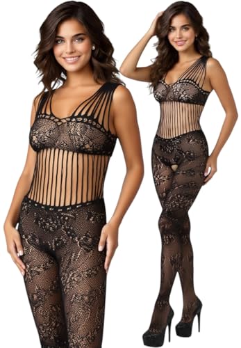 Image of ToBeInStyle Women's Assorted Bodystocking Sheer Opaque or Fishnet Crotchless Lingerie Bodysuit