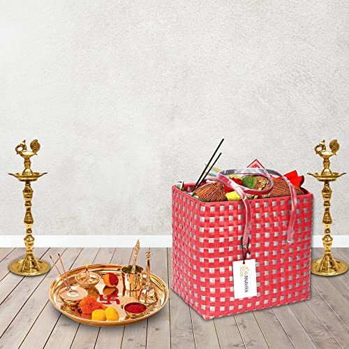 Image of Arnavira Handmade Multipurpose with Lid 7.5L Used as Lunch Lunch Bag Tiffin Bag for Office,School & Travel (25x13x22) (Red Silver, Small)