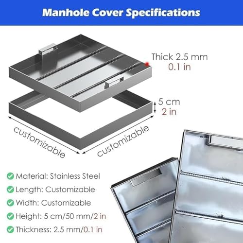 Couvercle de fosse septique robuste en inox premium 60 x 30 cm