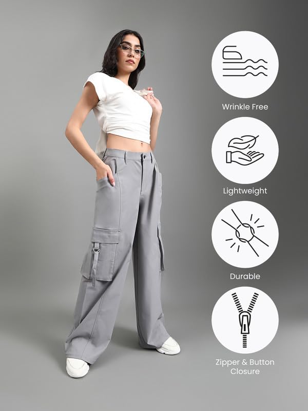 Image of GO COLORS Mostlysane Collection Polyester Cargo Pant for Women | Lightweight, Mid Rise, 4 Pockets