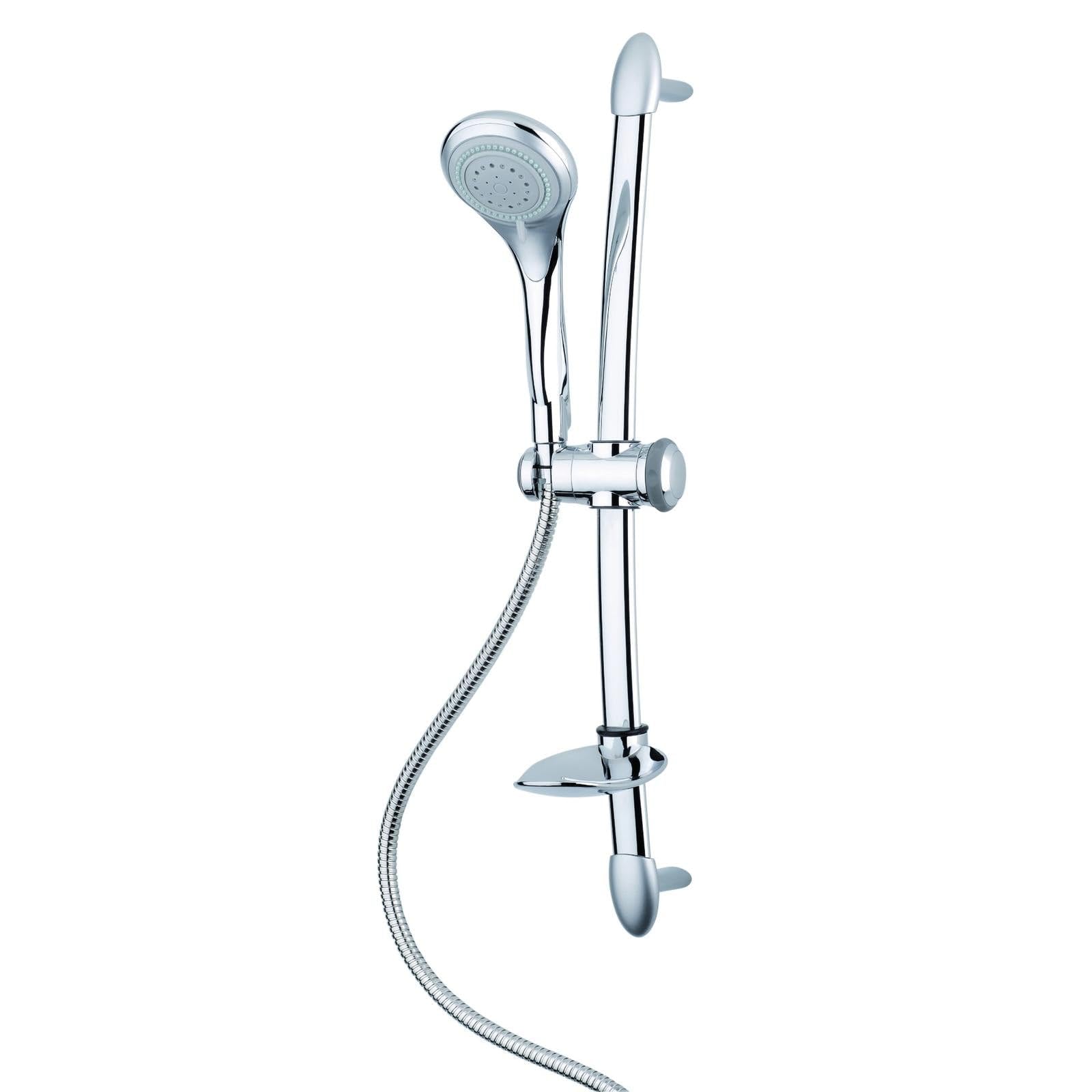 Set doccia saliscendi con doccetta multigetto, asta regolabile, soffione anticalcare, portasapone – attacco universale 1/2 realizzato in Acciaio e ABS - Cromato - 10x10x63 cm
