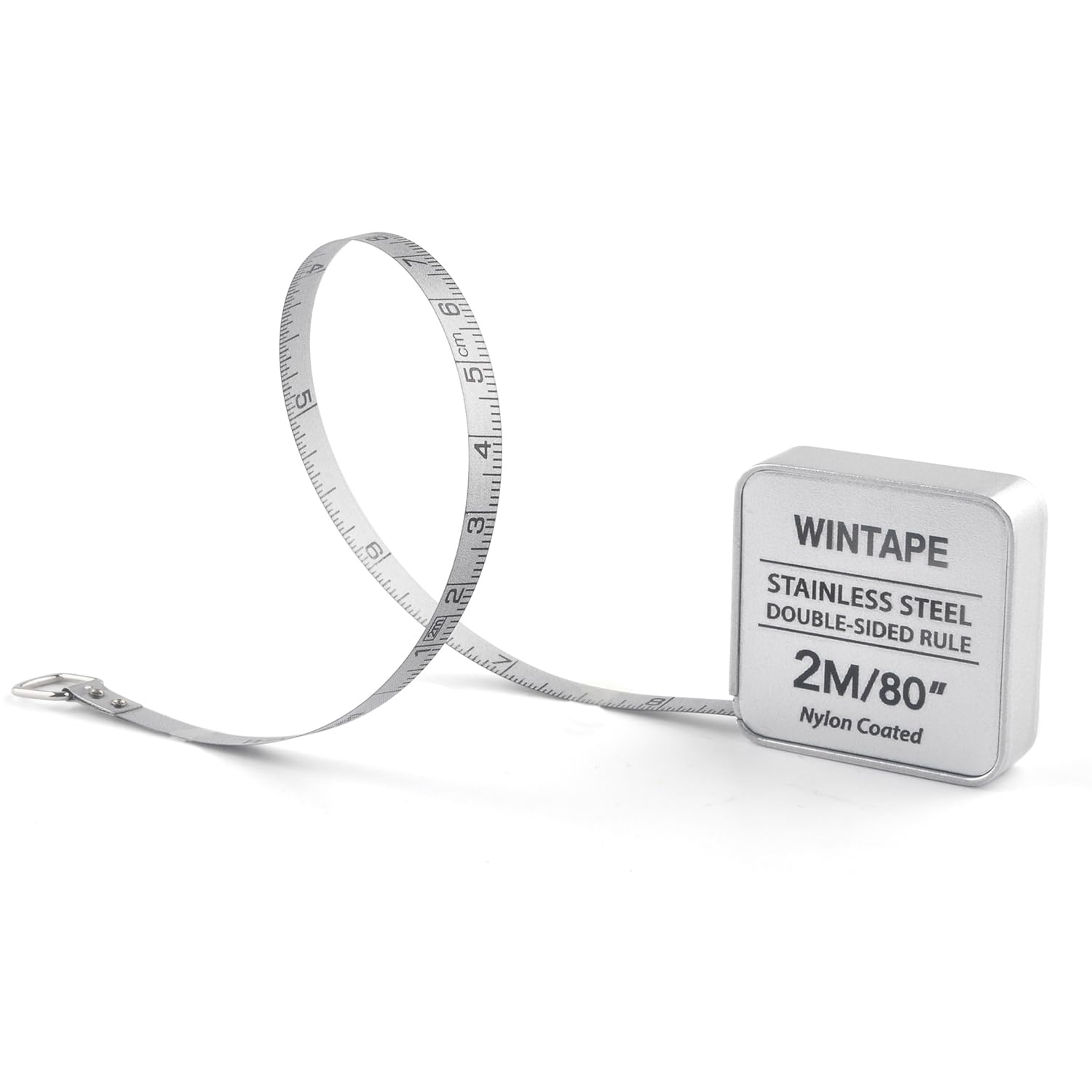 WIN TAPE80'' 2M Mini Steel Tape Measure with Square Frosted Shell, Mini Retractable Measuring Tape with Silver Stainless Steel Nylon Coated Tape