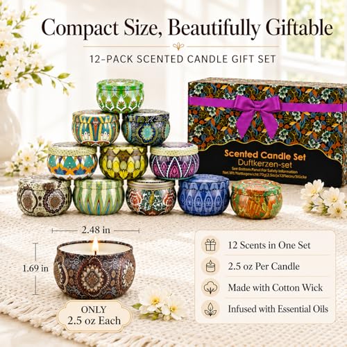 Image of Scented Candles Gift Set, 12 Pack Soy Wax Aromatherapy Candles