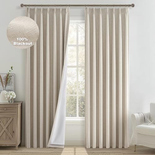Blackout Beige Curtains at 105 Inches Long for Bedroom and Living Room