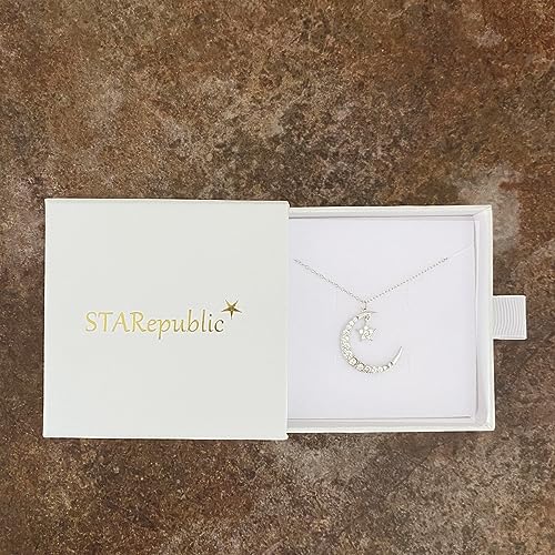 925 Sterling Silver Big Moon CZ Star Pendant Necklace2