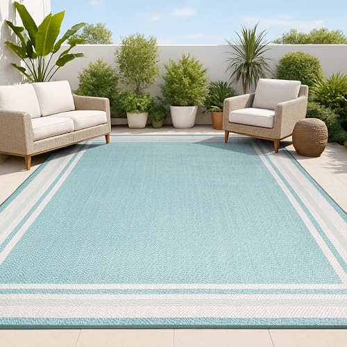 Tapete Jonathan Y James Modern Border Stripe 3x5 Aqua/Beige