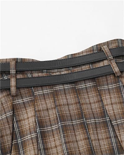 SANGTREE Women's Plaid Mini Skirt Double Belt Uniform Pleated Skirts4