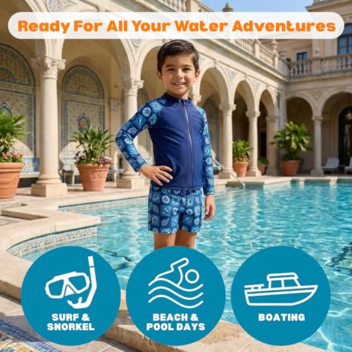 Image of SwimZip Boys' Long Sleeve Rash Guard & Swim Shorts Set - UPF 50+ Sun Protection
