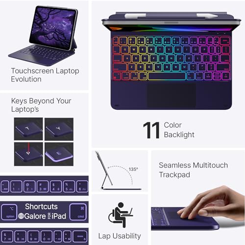 Image of typecase Edge Keyboard Case for iPad Air 11-inch(M4 /M3 /M2, 2026 /2025 /2024), iPad Pro 11 inch (4th /3rd /2nd /1st Gen) & iPad Air 10.9 inch 5 /4th Gen, Multi-Touch Trackpad, 11-Color Backlight, Midnight Amethyst