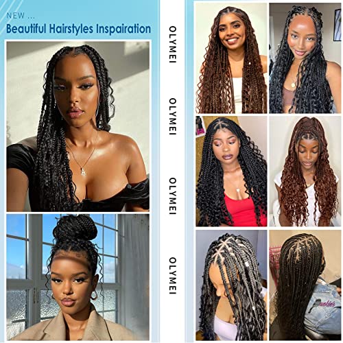 Olymei 36 Inches Full Double Lace Front Triangle Knotless Box Braided Wigs With Boho Curls Box Braids Wig With Baby Hair For Women Brown Synthetic Lace Frontal Braid Wigs(Curly) #TOP6