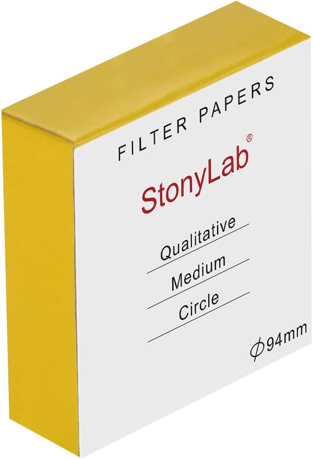 StonyLab Qualitative Filter Paper Circles, 94mm Diameter Cellulose Filter Paper with 20 Micron Particle Retention Medium Filtration Speed, Pack of 100