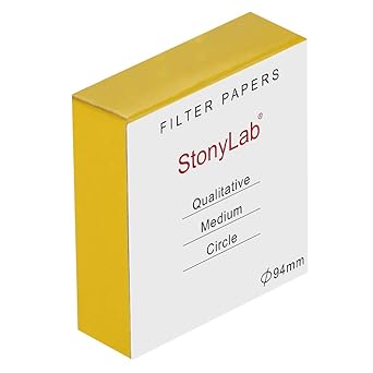 StonyLab Qualitative Filter Paper Circles, 94mm Diameter Cellulose Filter Paper with 20 Micron Particle Retention Medium Filtration Speed, Pack of 100