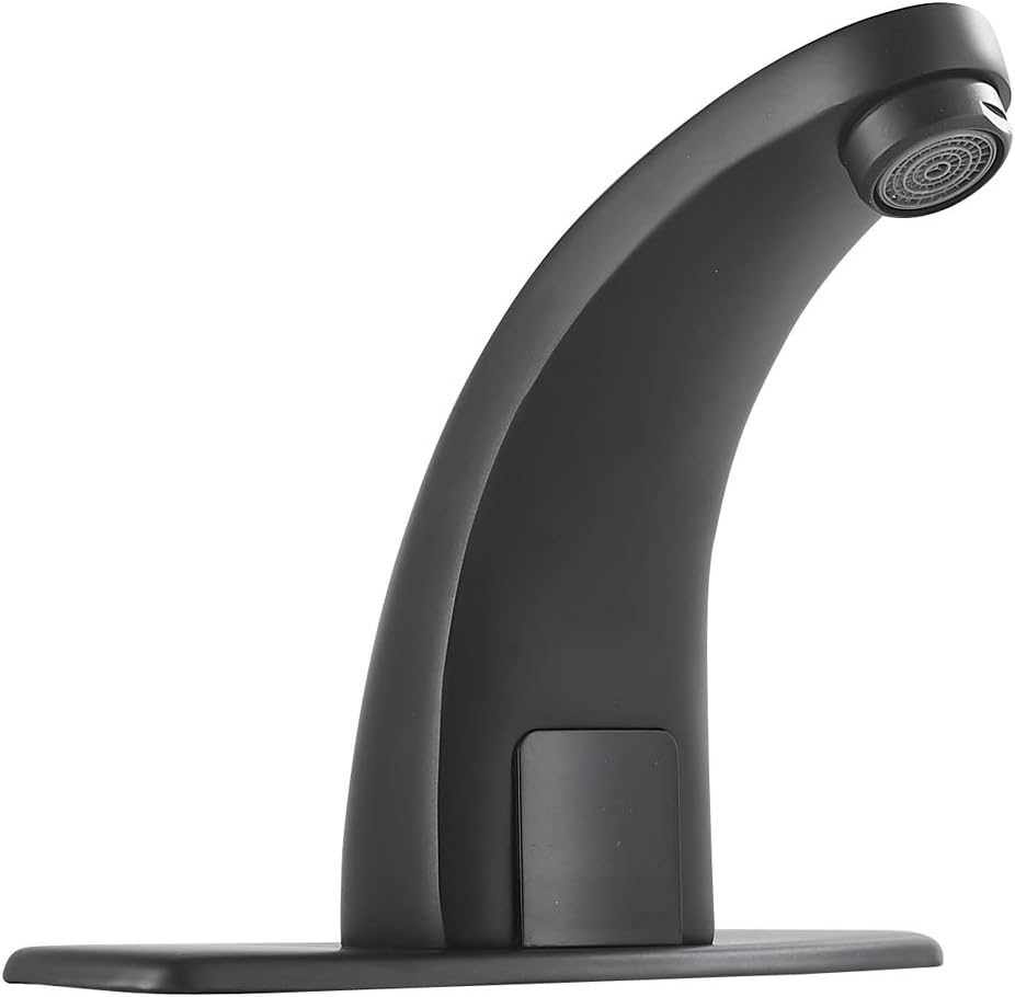 Touchless Bathroom Faucet Black Dual Powered Automatic Faucet Auto Sensor Motion for Bath Tub Lavatory Vanity Sink One Hole Handsfree Battery or Plug to Choose