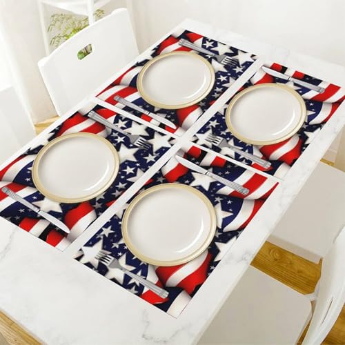 Sets de table motif drapeau américain en PVC de qualité supérieure et lavable x4 - 7