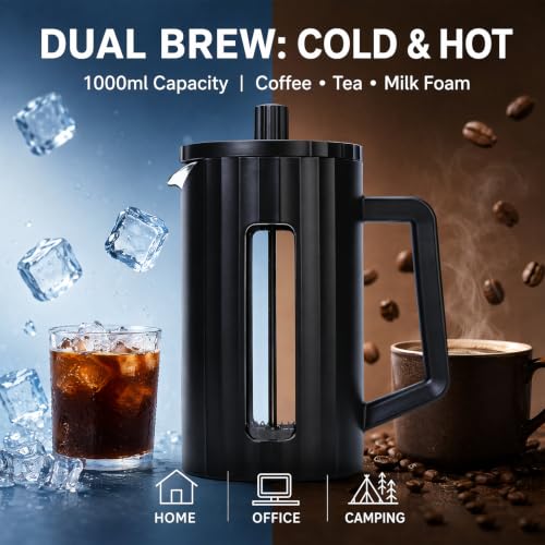 Kaffeepresse 1000ml, French Press Schwarz – Bild 5