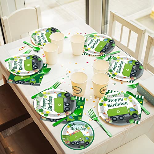 Image of 96 Pcs Garbage Truck Birthday Party Plates and Napkins Party Supplies Trash Trucks Party Tableware Set Waste Management Recycling Party Decorations Favors for Birthday Baby Shower for 24 Guests