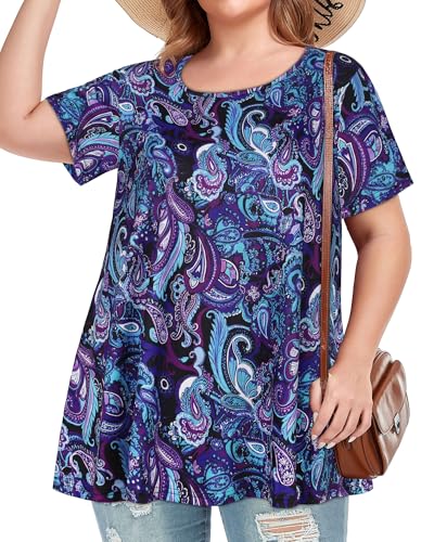 Image of JOELLYUS Plus Size Tops for Women Tunic Floral Casual Short Sleeves T Shirts Flowy Blouses 2026