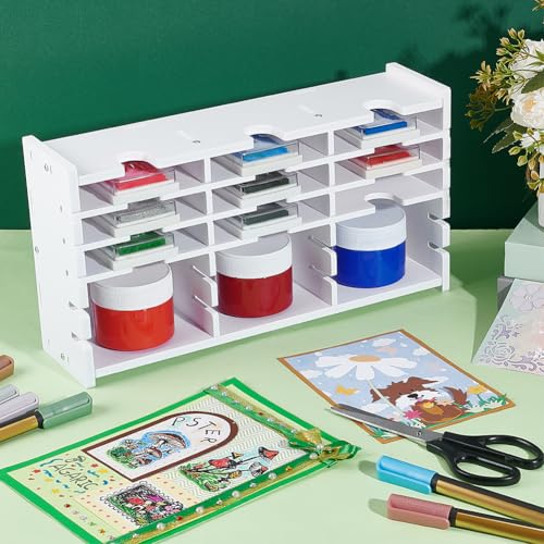 Image of UNICRAFTALE Ink Pad Storage Rack 18 Grids Inkpad Storage Box Stamp Pad Storage Organizer White Stamp Pad Organizer Holder for Desktop for Crafts Supply Stackable Mount