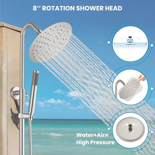 gotonovo SUS304 Outdoor Shower Fixture High Pressure Shower System Wall Mount 2 Dual Function Single Handle Shower Kit with 8 Inch Shower Head and Handheld Spray Shower Faucet Combo, Brushed Nickel by gotonovo - Used condition - Image 4