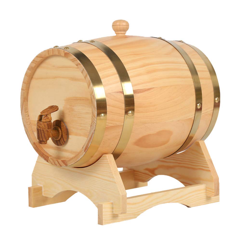 Distributeur de tonneaux de vin en Bois 15L, Seau de Stockage de barils de vieillissement en chêne Vintage avec Support en Bois et Robinet pour Affichage et Stockage de spiritueux,
