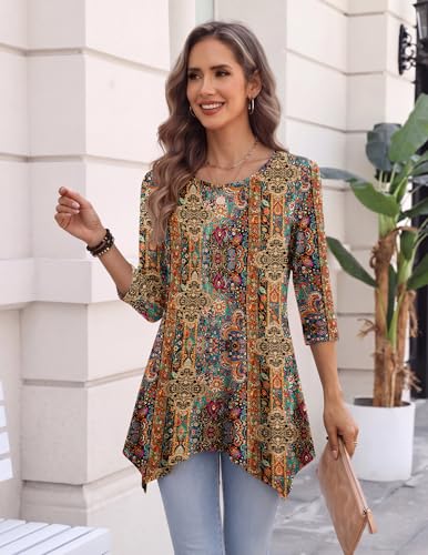 Image of Zeagoo Womens Tops 3 /4 Sleeve Loose Fit Dressy Tunics Plus Size Boho Shirts