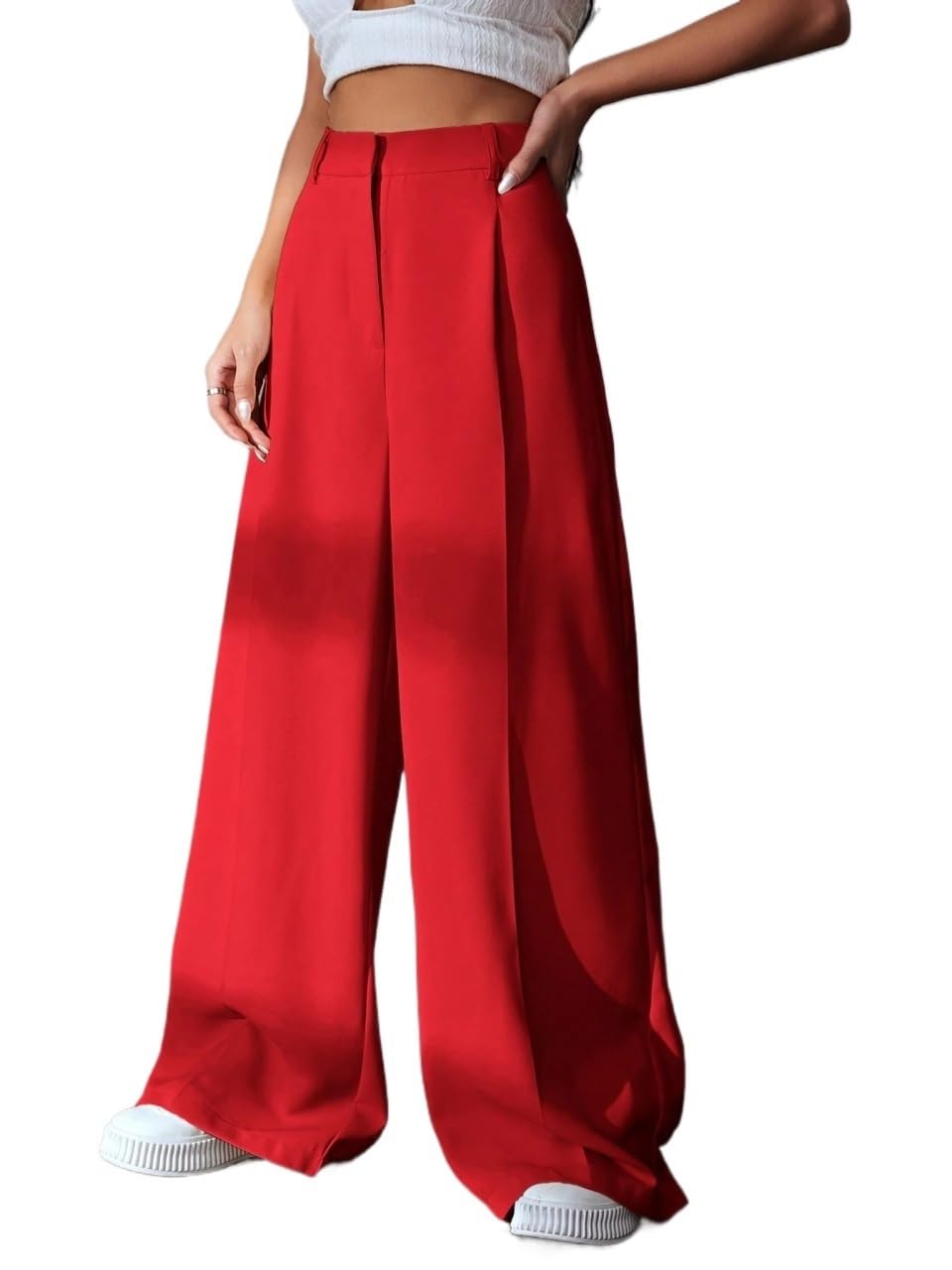 Womens Fall Straight-Leg Solid Color Pocket Casual Pants Trousers