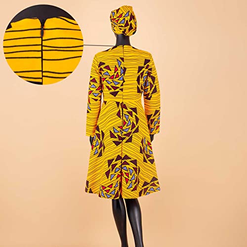 Image of African Dashiki Dresses for Women Party Flower Floral Fashion Culture Vintage+Headwrap 35x45 inch
