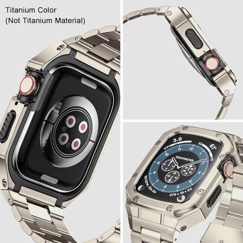 Image of BAITEYOU Stainless Steel Band with Case Compatible with Apple Watch Series SE 3 2 1 /6 5 4 (40mm) Series 9 8 7 3 2 1 (41mm 38mm), Metal Protective Bumper Cover for iWatch Bands Men (Titanium Color)