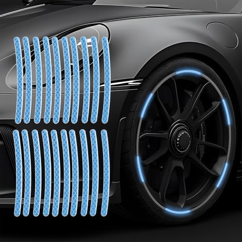 Image of 20PCS Car Wheel Reflective Decorative Strip,Night Safety Warning Stickers,Cars,Motorcycles,Bicycles are Applicable, Colorful and Diverse, a Street the Most Beautiful Car (Light Blue)