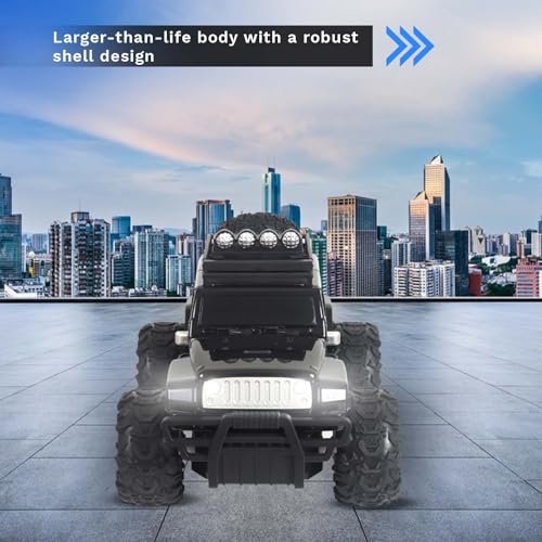 Image of popsugar Off Roader Rechargeable Remote Control Car | RC Car Monster Truck | 4 Headlight Modes | Lithium Battery | C-Type Charging | 2.4GHz Remote Controller | Made in India, Black