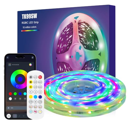 RGB+IC Ruban LED 3m, Bande LED USB pour TV et PC de 45 à 65 pouces, Rétroéclairage TV Sync avec Rythme de Musique, Applications and Télécommande Contrôle pour Chambre Mariage Fête Noël décoration