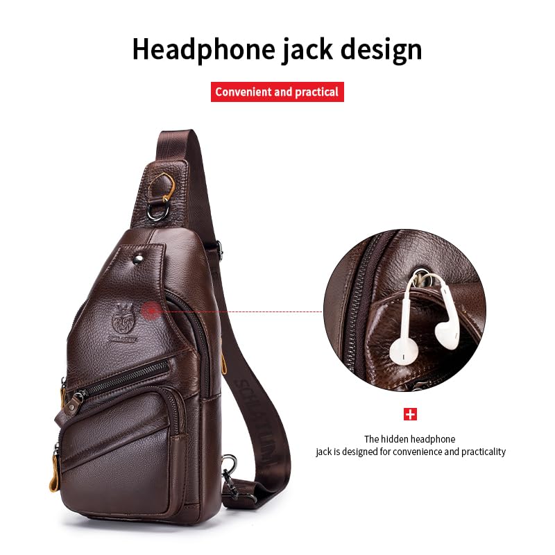 Image of Crossbody Bag for Men Genuine Leather Sling Bag Small Chest Shoulder Bag Durable Men Bag Crossbody